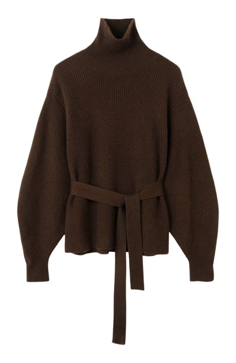 Belted Cashmere Turtleneck