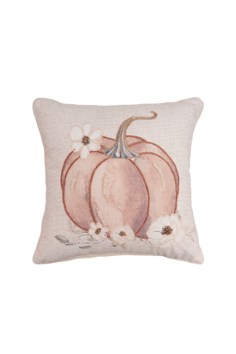 Autumn Fields Pumpkin Cotton Blend Thanksgiving Accent Throw Pillow 18" x 18", Main, color, Pink