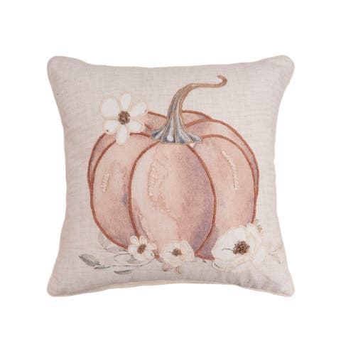 Autumn Fields Pumpkin Cotton Blend Thanksgiving Accent Throw Pillow 18" x 18"