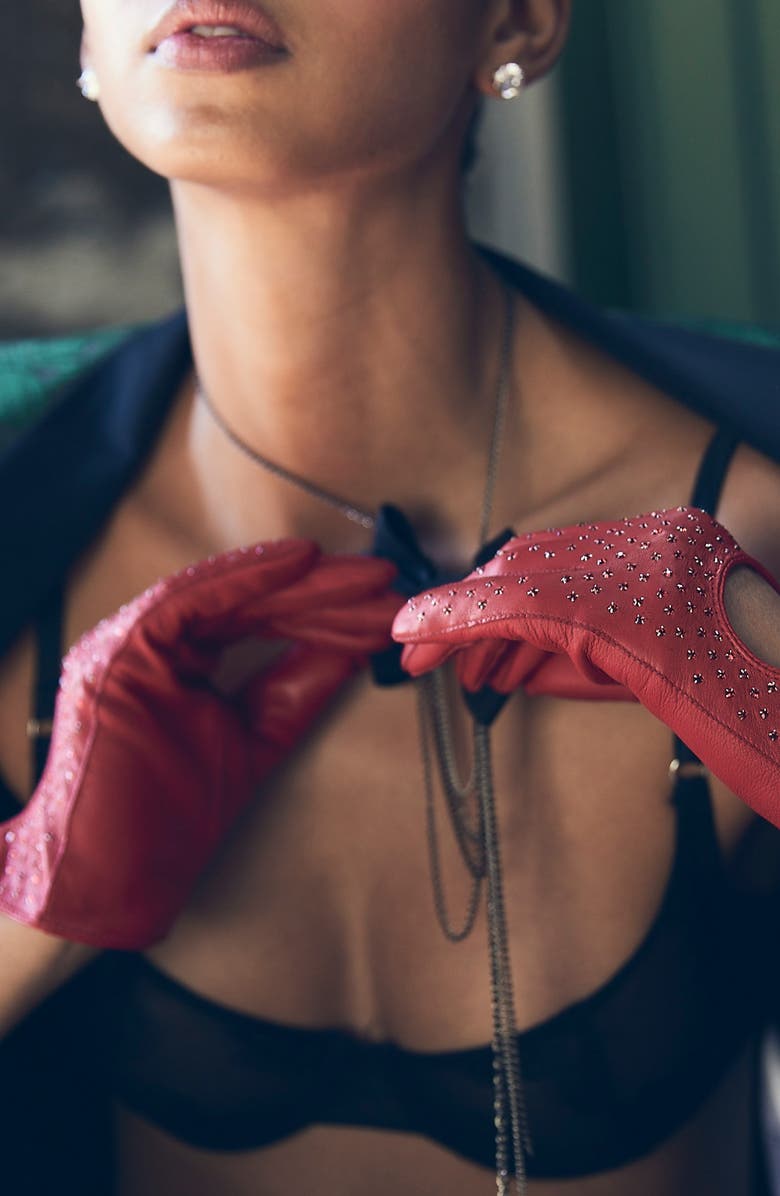 Seymoure Leather & Crystal Driving Gloves, Alternate, color, 