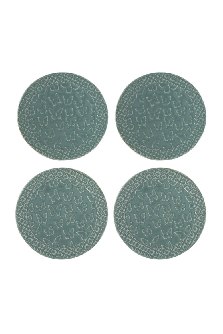 Butterfly Patterned Dessert Plates Set of 4, Main, color, Green
