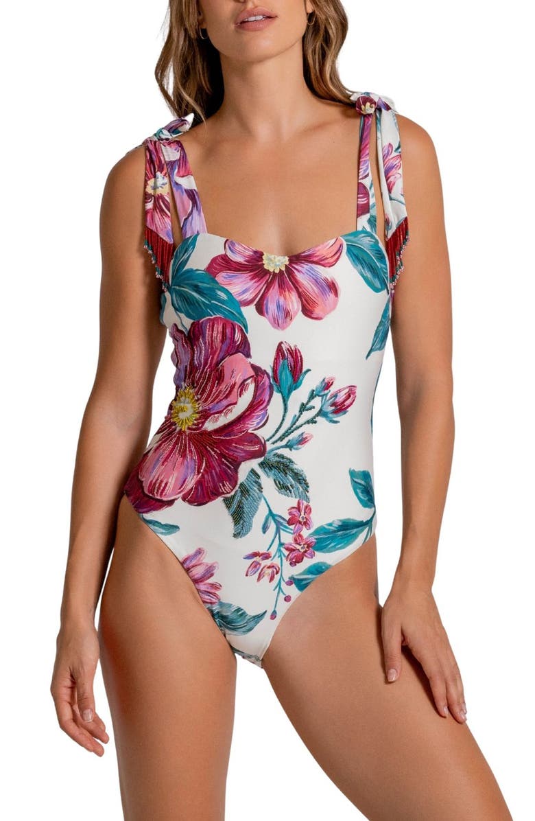 Cosita Linda Bandeau Tie Strap One-Piece Swimsuit, Main, color, 