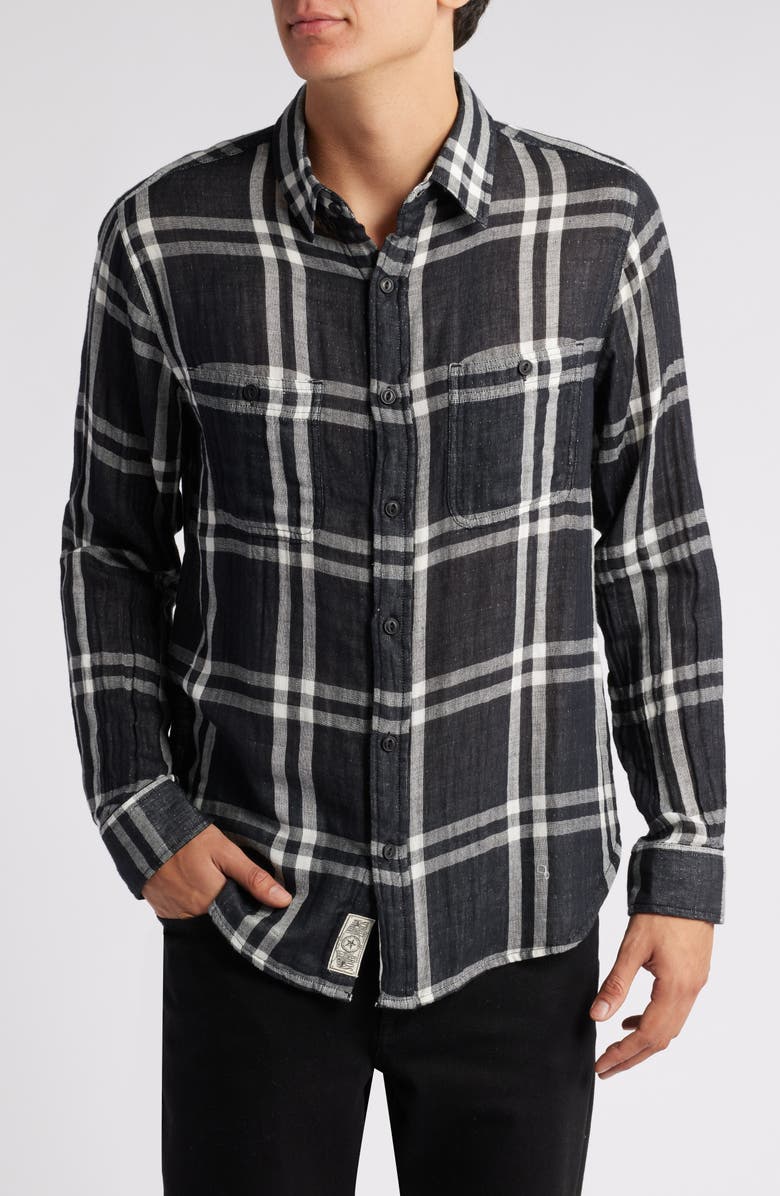 Schott NYC Plaid Double Weave Work Shirt, Main, color, Black