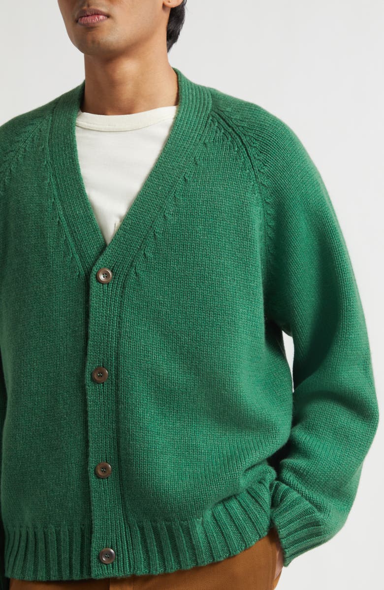 The Elder Statesman Oak Cashmere V-Neck Cardigan, Alternate, color, Fern