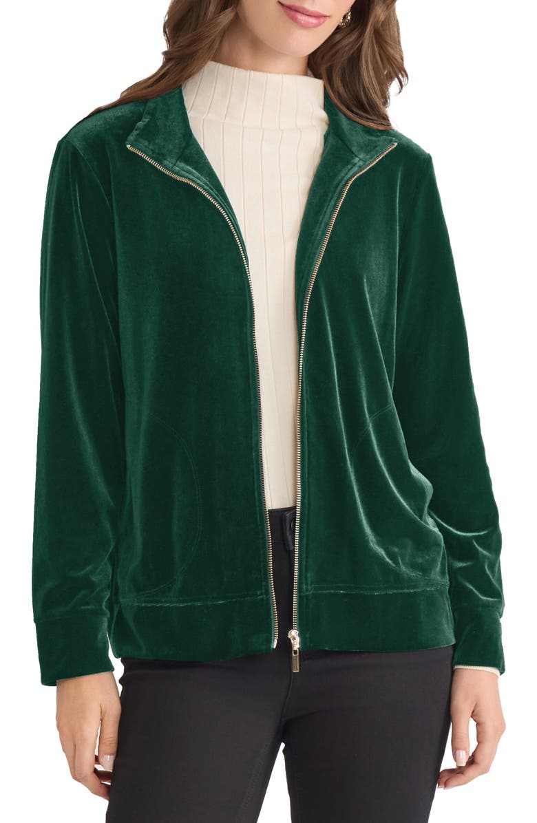 Jones New York Velour Jacket, Main, color, Dk Forest Green