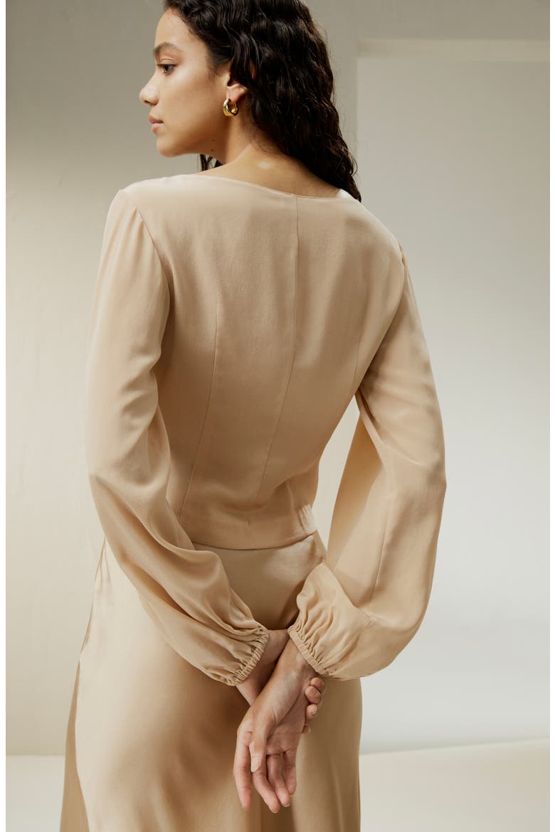 Women's Nipped Waist Crêpe de Chine Silk Blouse, Alternate, color, Pale gold