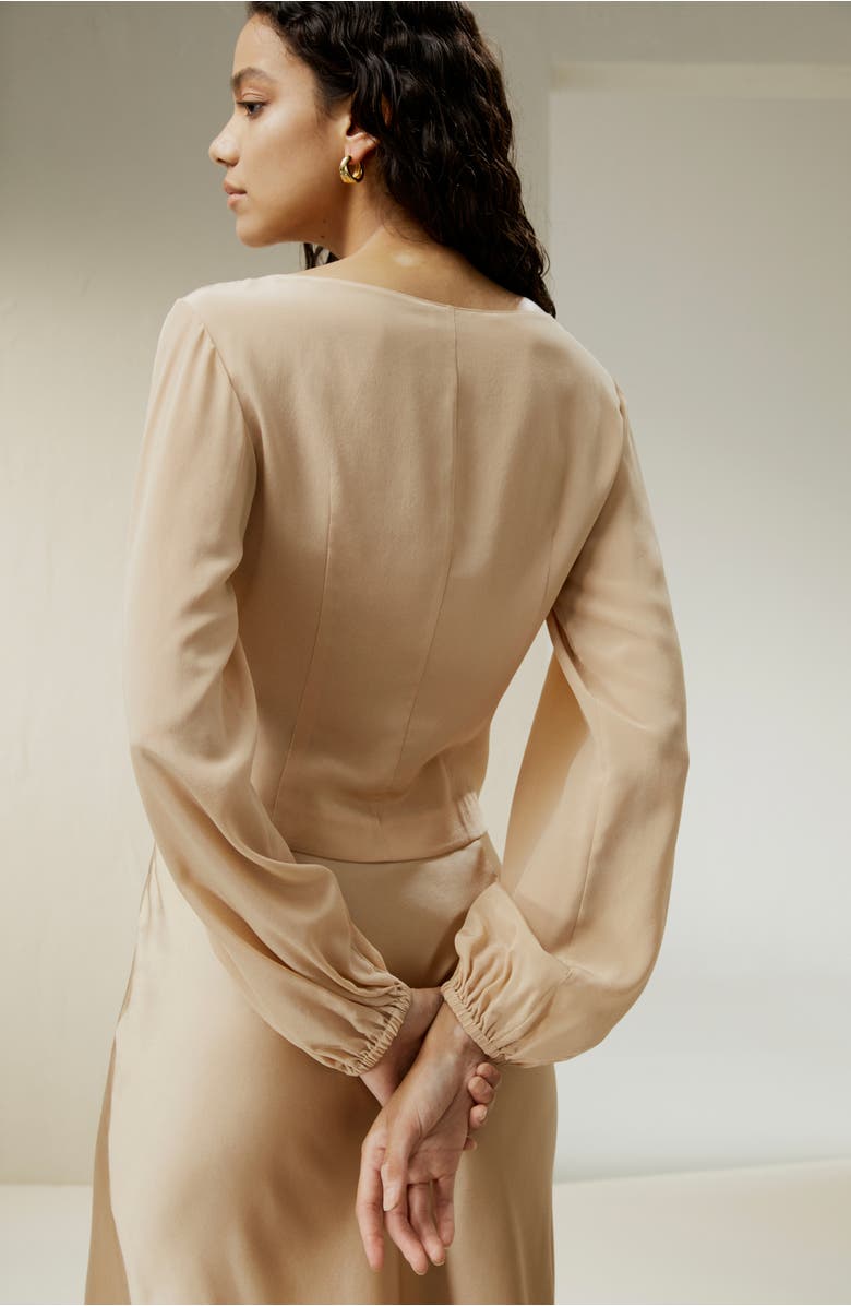 Lilysilk Women's Nipped Waist Crêpe de Chine Silk Blouse, Alternate, color, Pale Gold