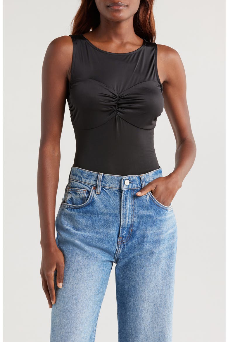 Slinky Jersey Ruched Tank Top, Main, color, BLACK001