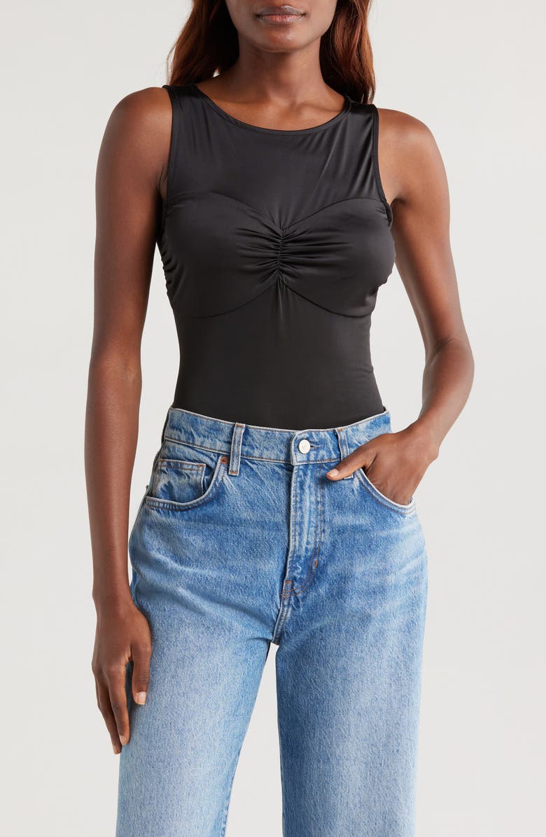 Good American Slinky Jersey Ruched Tank Top, Main, color, Black001