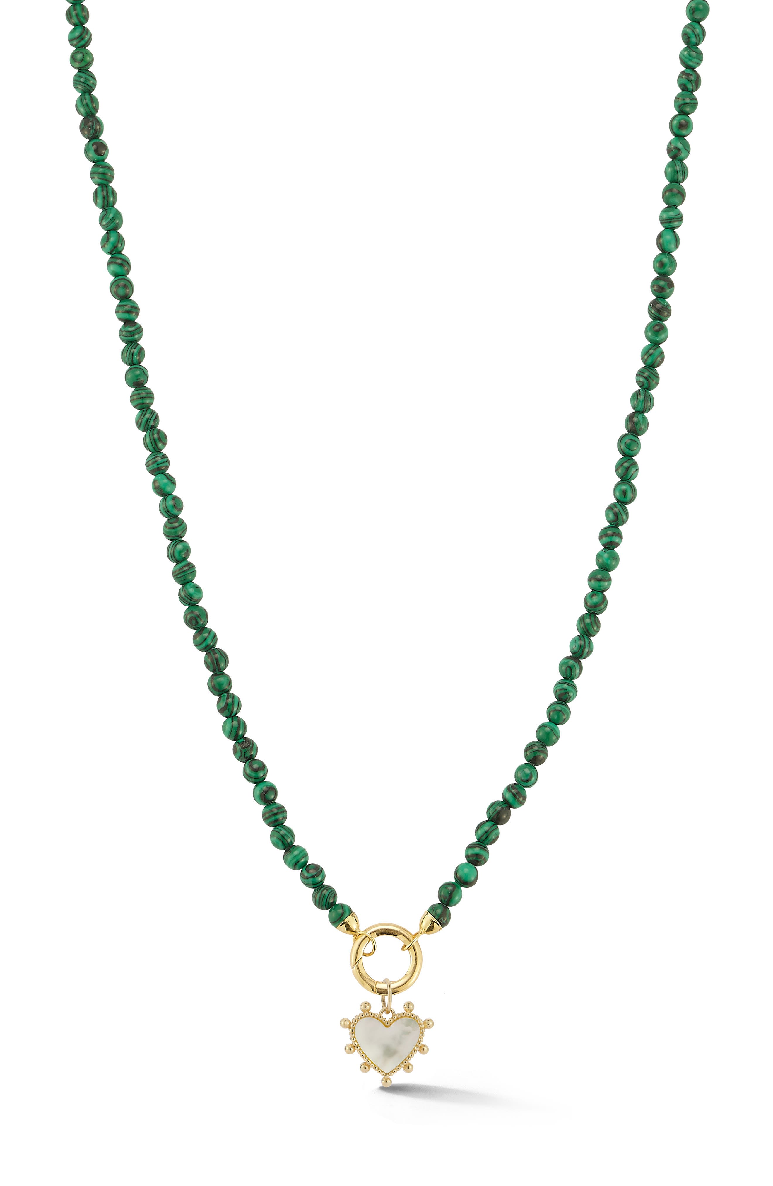 Ember Fine Jewelry 14K Yellow Gold Mother-of-Pearl Heart Charm Beaded Necklace