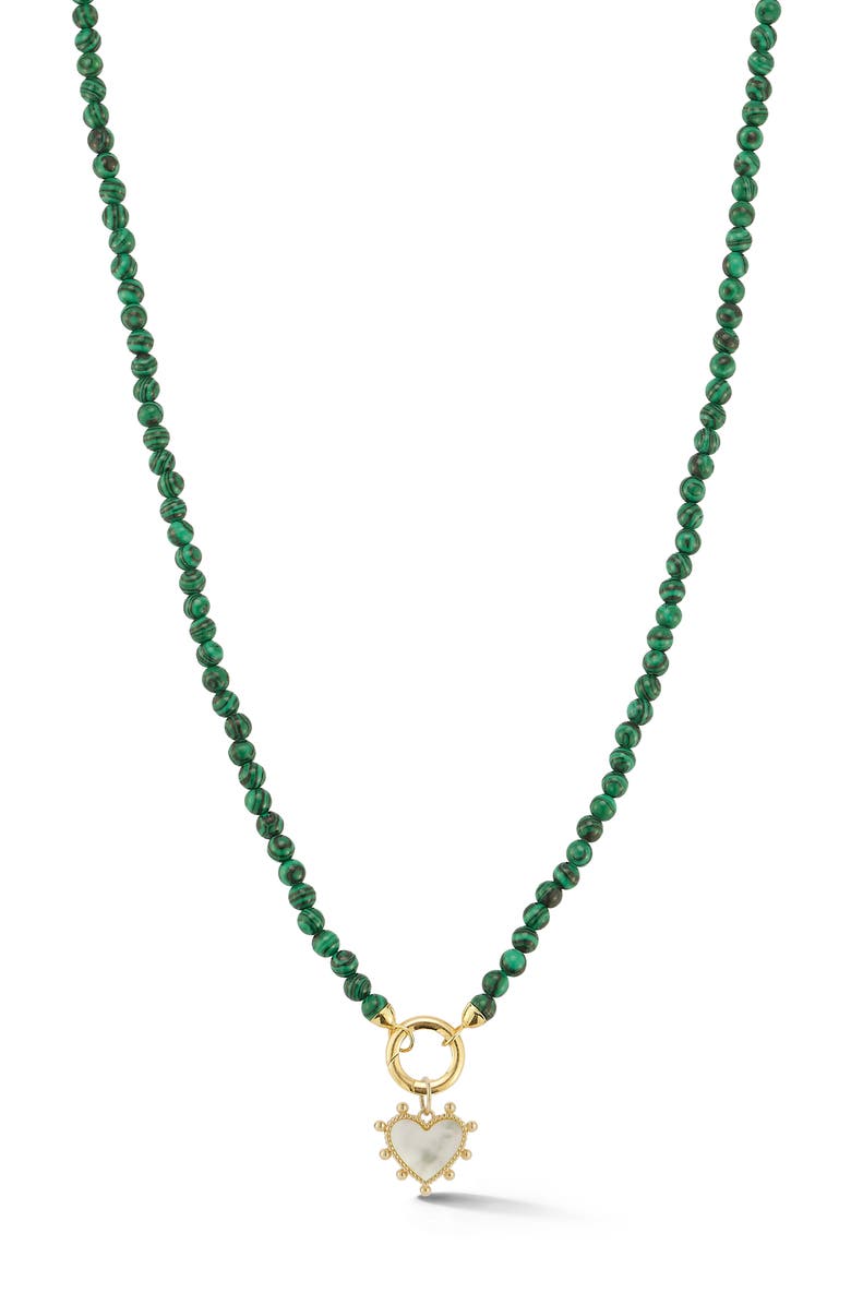 Ember Fine Jewelry 14K Yellow Gold Mother-of-Pearl Heart Charm Beaded Necklace, Main, color, Gold