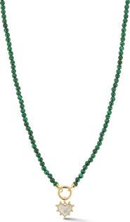 Ember Fine Jewelry 14K Yellow Gold Mother-of-Pearl Heart Charm Beaded Necklace