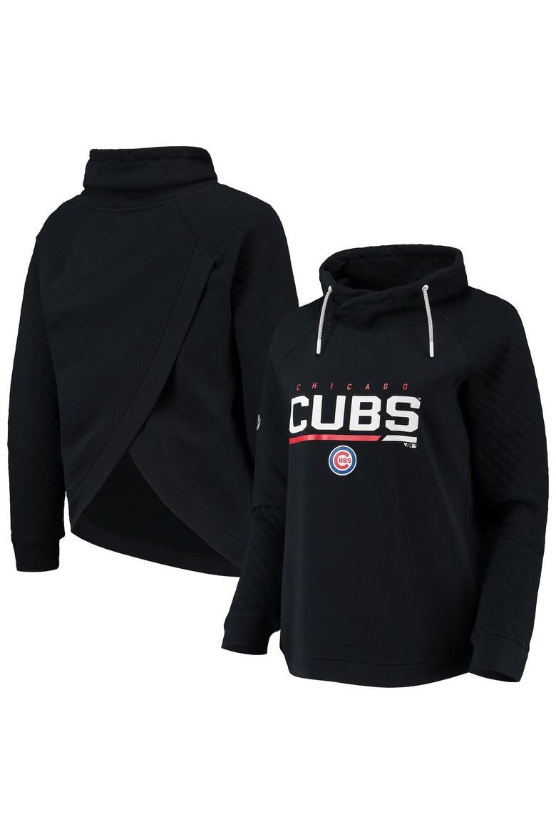 Women's Levelwear Black Chicago Cubs Vega Funnel Neck Raglan Pullover Sweatshirt, Main, color, Black