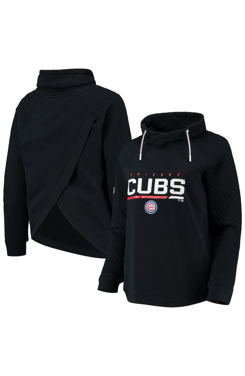 LEVELWEAR Women's Levelwear Black Chicago Cubs Vega Funnel Neck Raglan Pullover Sweatshirt, Main, color, Black