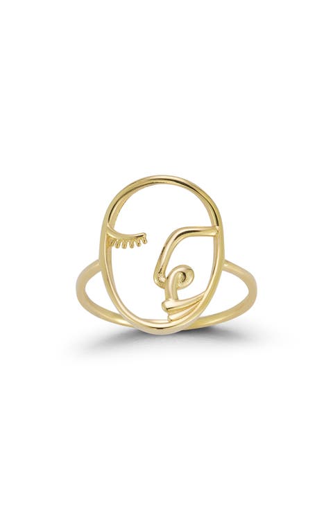 14K Gold Artsy Face Ring