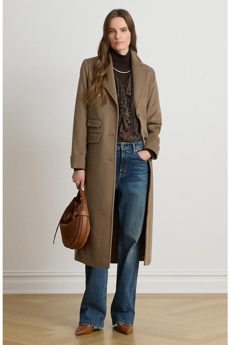 Longline Wool Blend Reefer Coat, Alternate, color, TRUFFLE