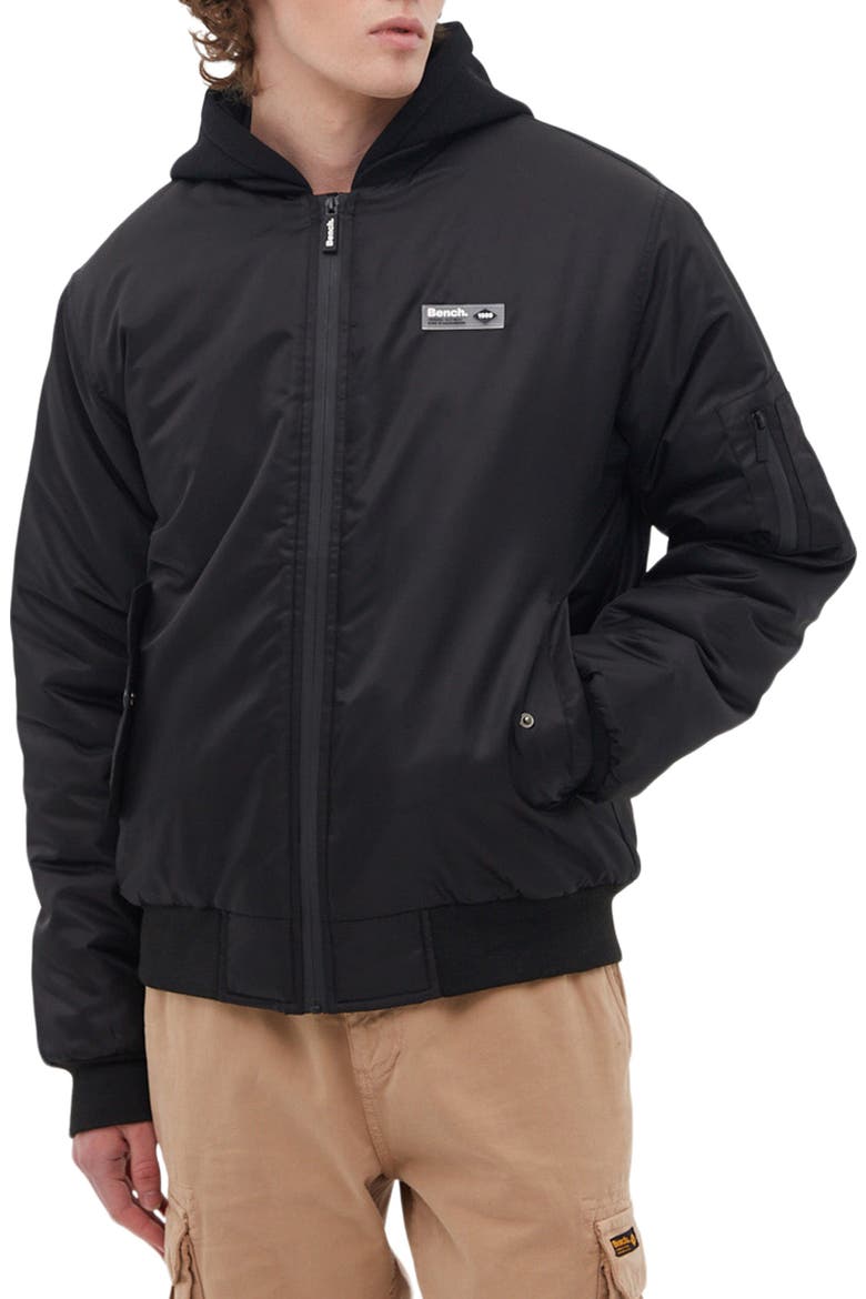 Hooded Bomber Jacket, Main, color, BLACK