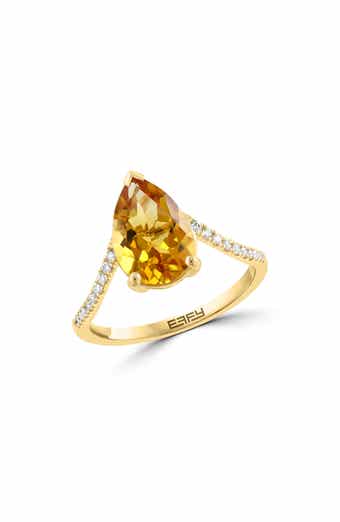 EFFY Pear Cut Citrine & Diamond Ring