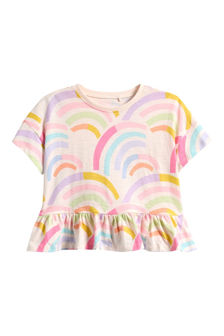 Kids' Rainbow Print Cotton Peplum T-Shirt, Main, color, NEUTRAL