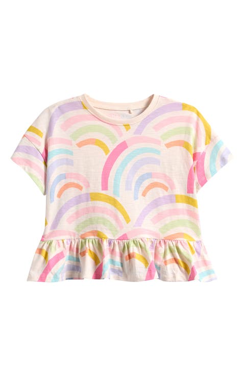 Kids' Rainbow Print Cotton Peplum T-Shirt (Baby, Toddler & Little Kid)