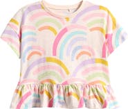 NEXT Kids' Rainbow Print Cotton Peplum T-Shirt