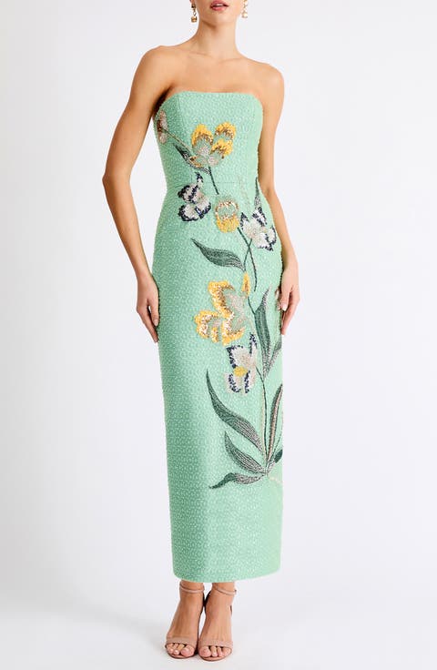 Sofia Beaded Strapless Sheath Maxi Dress
