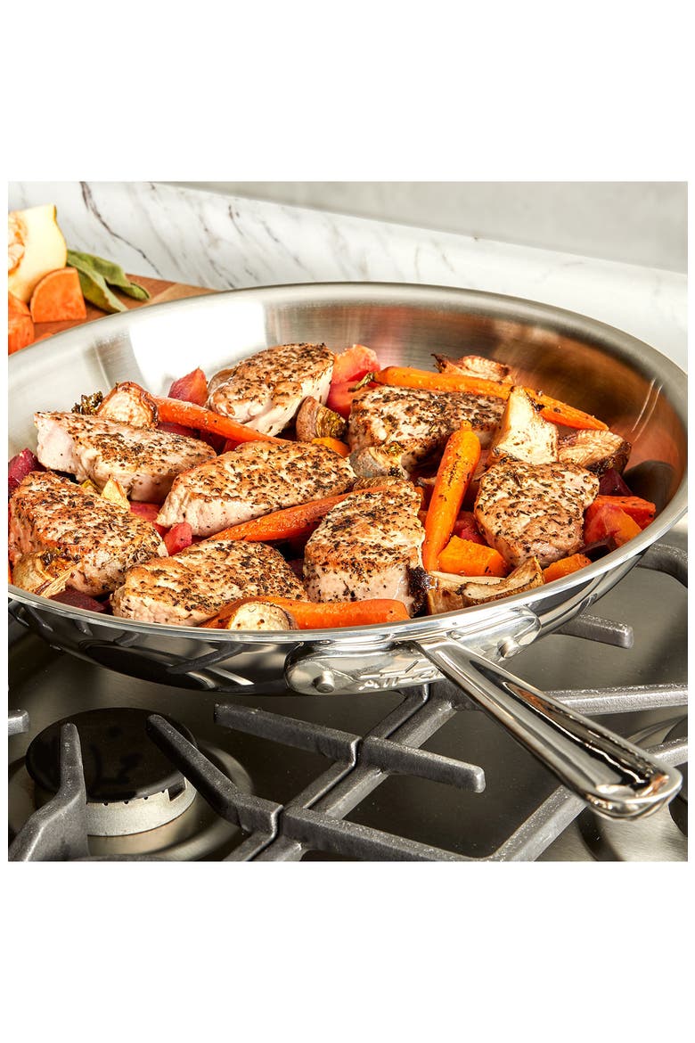 D3 12-Inch Stainless Steel Fry Pan with Lid, Alternate, color, STAINLESS