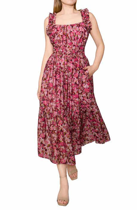 Shirred Waist Floral Midi Dress