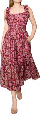 MELLODAY Shirred Waist Floral Midi Dress