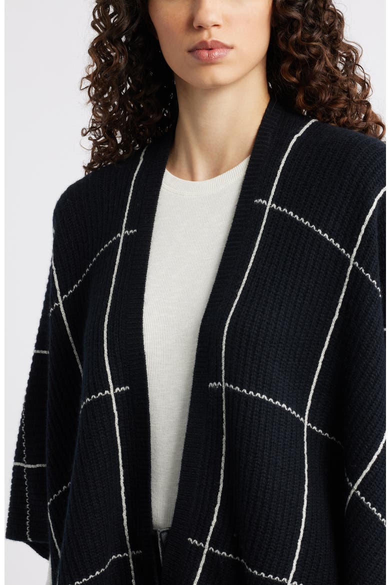 Windowpane Ribbed Wool & Cashmere Poncho, Alternate, color, BLACK WINDOWPANE