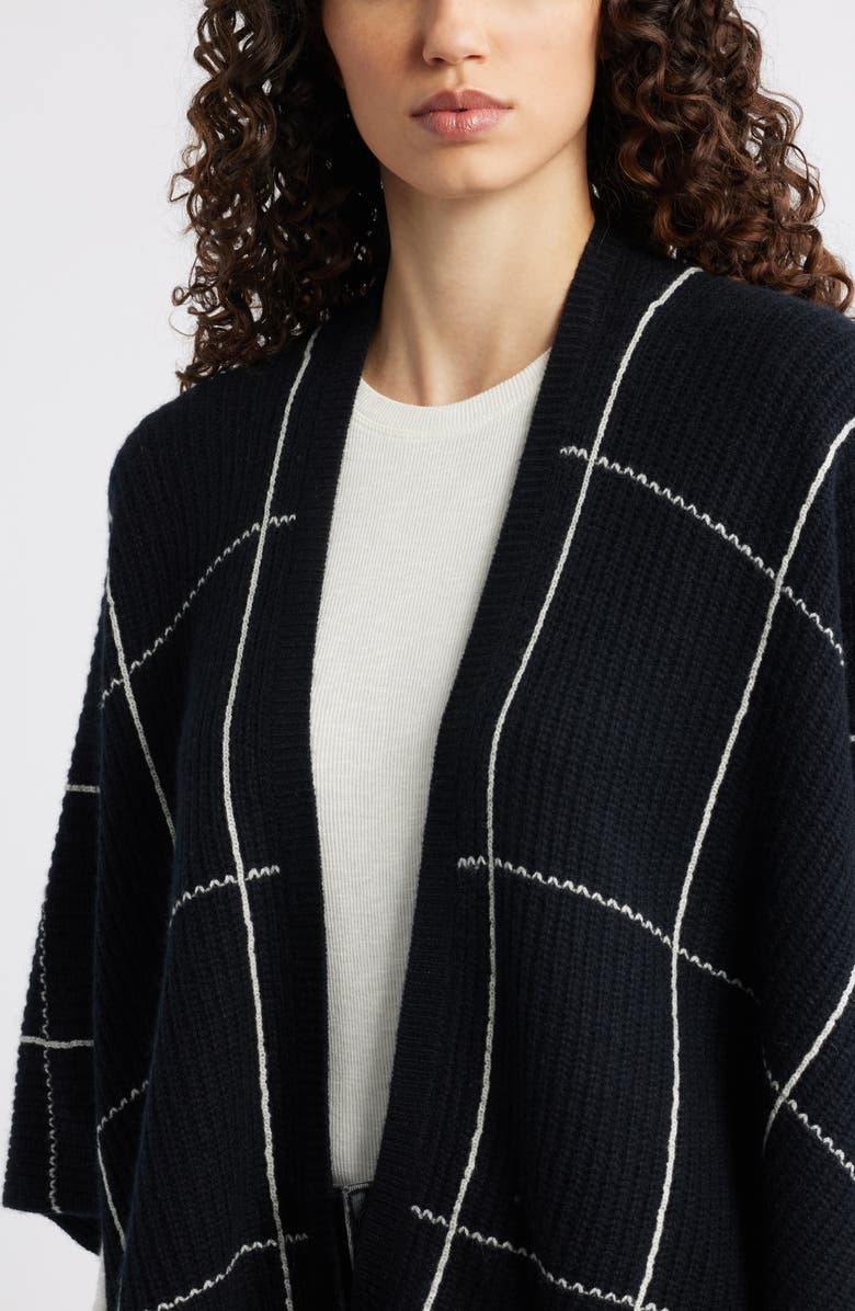 Nordstrom Windowpane Ribbed Wool & Cashmere Poncho, Alternate, color, Black Windowpane