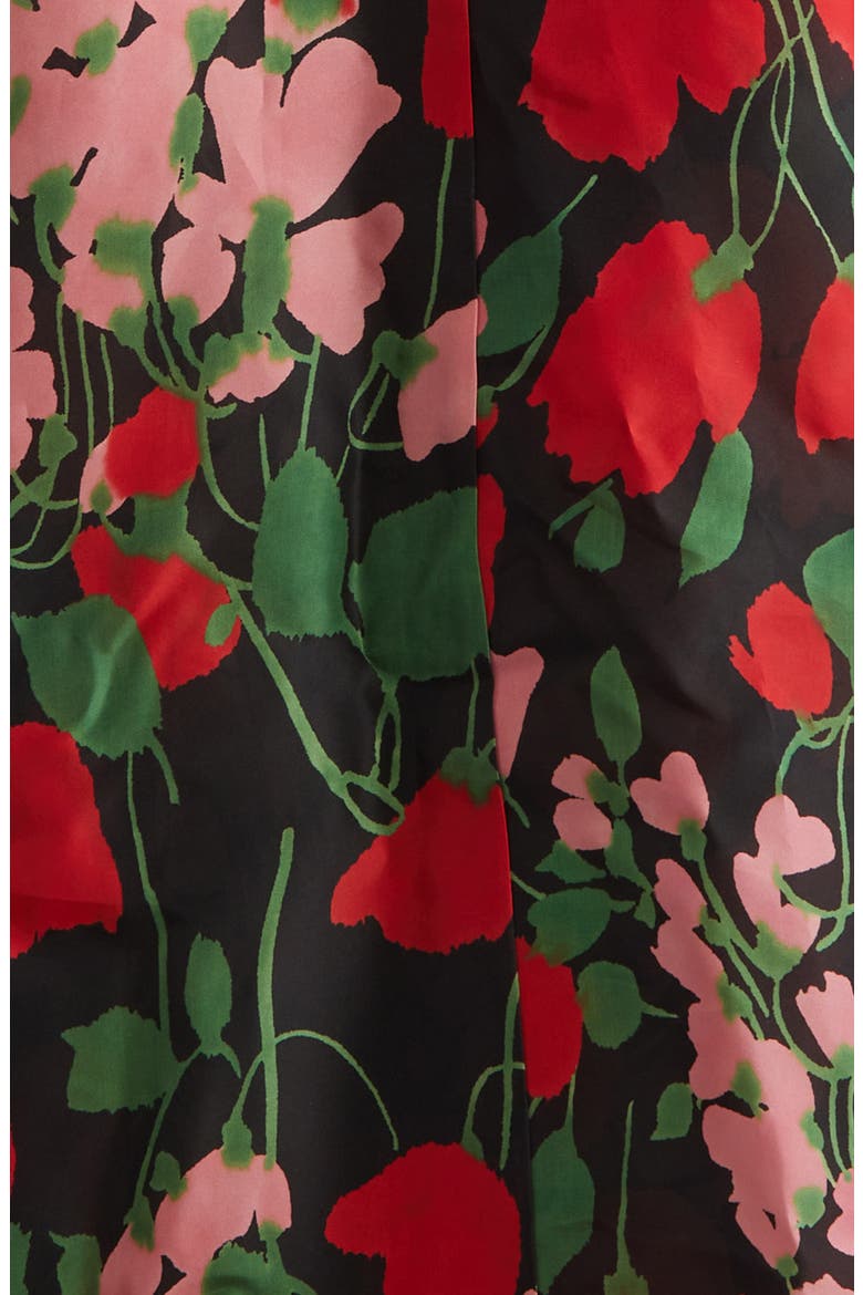 Floral Print Silk Gazar Trench Gown, Alternate, color, BLACK MULTI