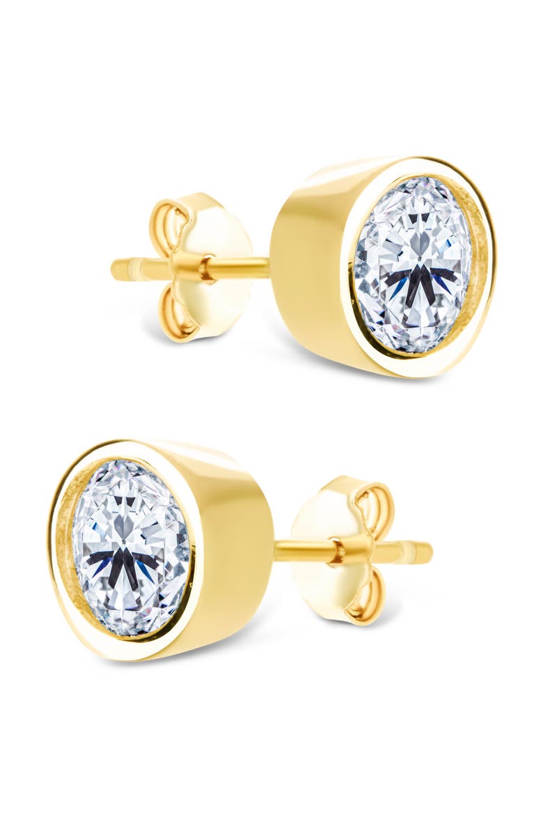 Bezel Cubic Zirconia Stud Earrings, Alternate, color, GOLD