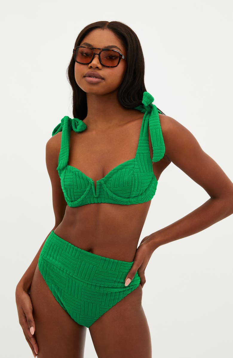 Beach Riot Highway High Waist French Terry Bikini Bottoms, Alternate, color, Jelly Bean Green