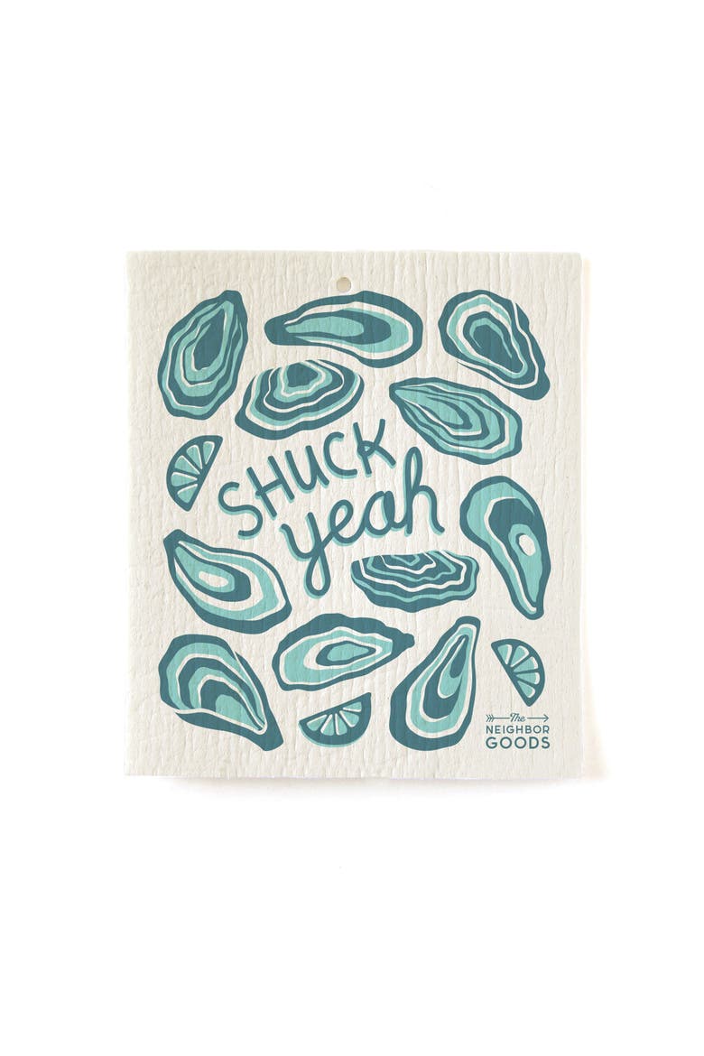 Oysters Dish Towel + Sponge Cloth Gift Set, Alternate, color, Teal