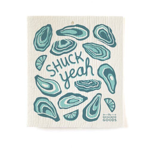 The Neighborgoods Oysters Dish Towel + Sponge Cloth Gift Set In Blue