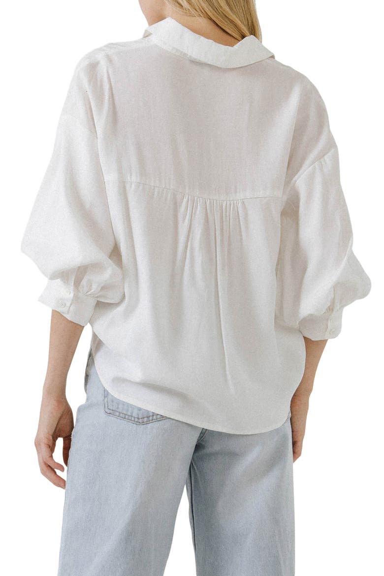 Balloon Sleeve Button-Up Shirt, Alternate, color, WHITE