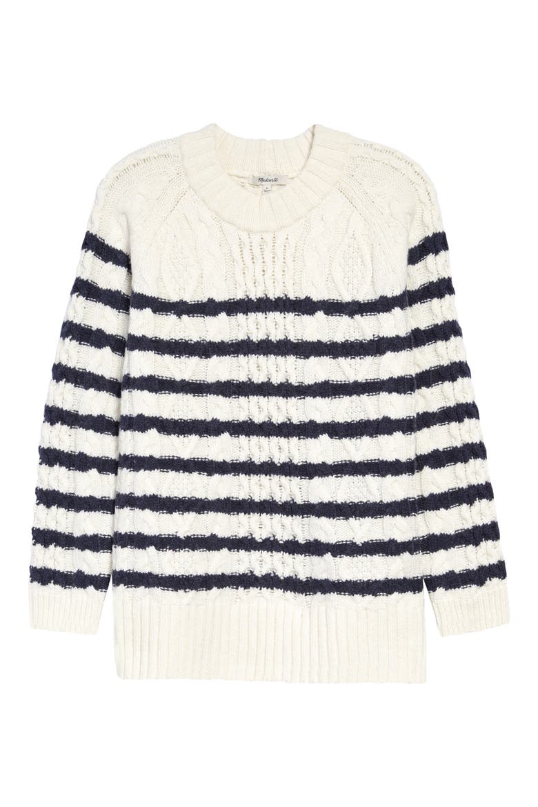 Linelle Stripe Cableknit Pullover Sweater, Main, color, ANTIQUE CREAM