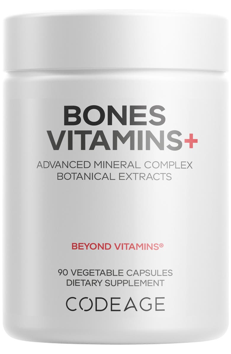 Codeage Bones Vitamins+ - Vitamin D3 & K2, Vitamin C, Calcium, Magnesium, Zinc, Hesperidin, L-Lysine, Manganese, Horsetail, Cissus, Boron, Trans-Resveratrol, Non-GMO Supplement, Main, color, White