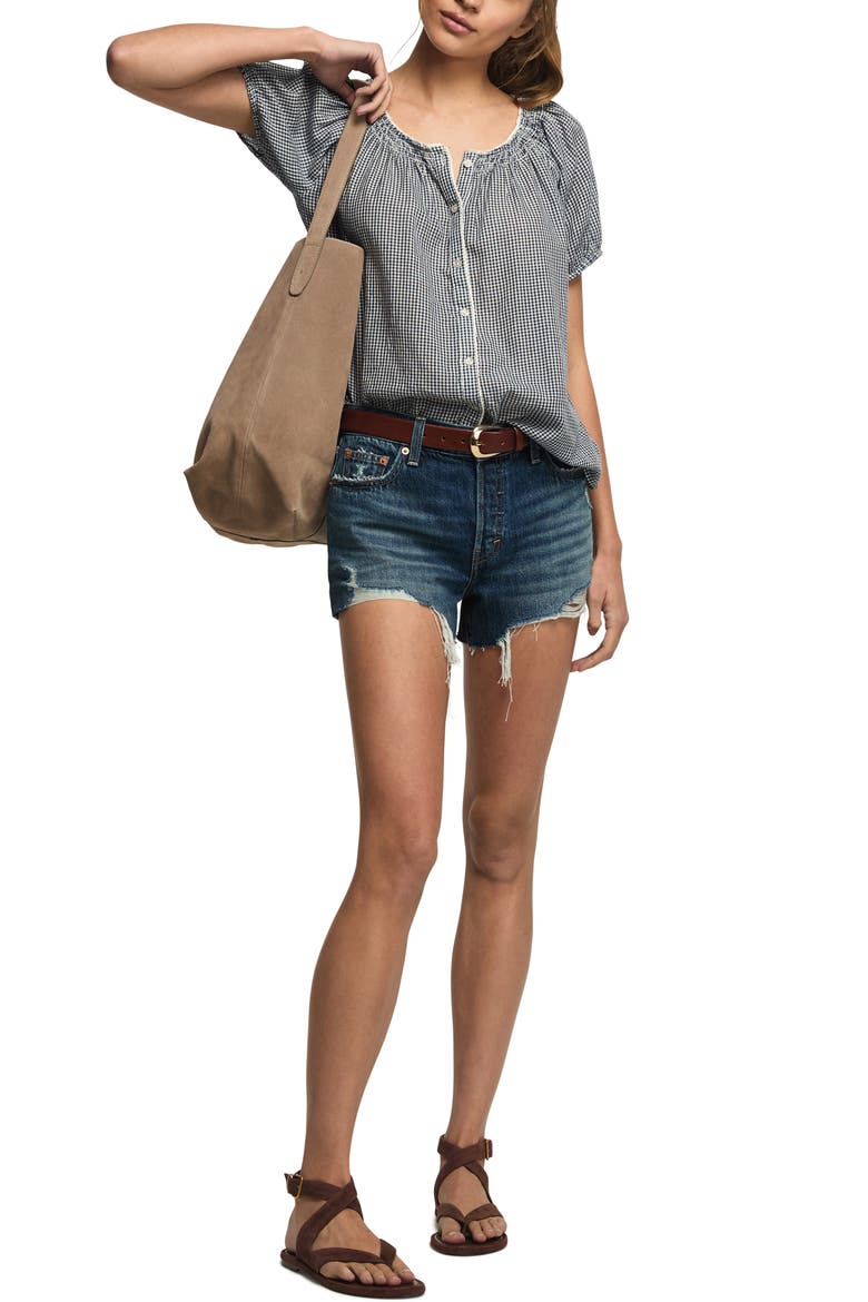 Flowy Raglan Sleeve Top, Alternate, color, NAVY GINGHAM