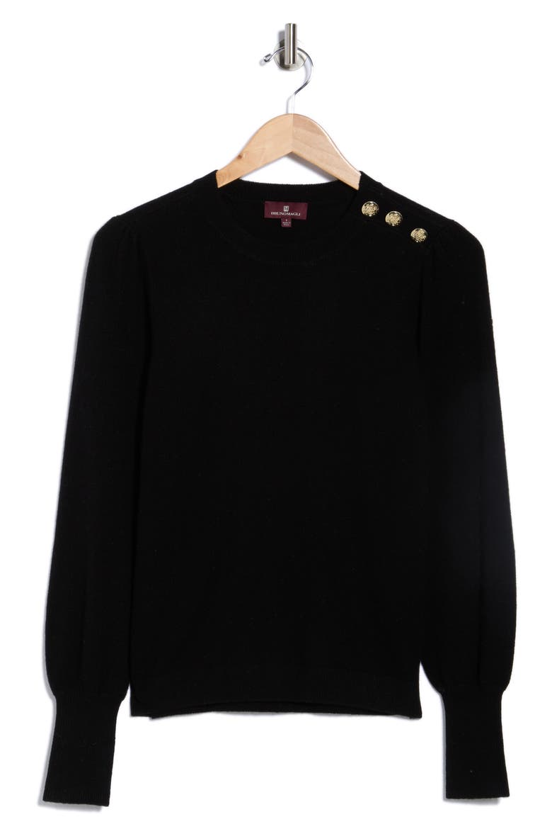 Button Shoulder Wool & Cashmere Blend Sweater, Alternate, color, BLACK