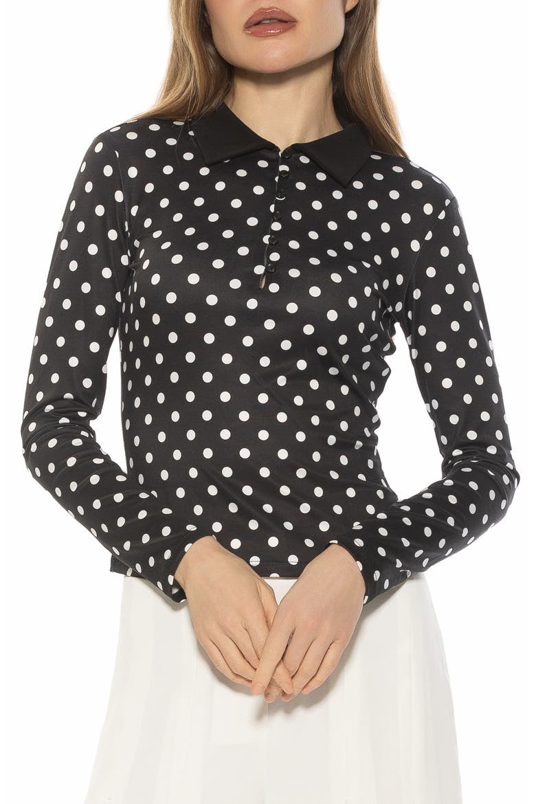 Marlo Long Sleeve Polo, Main, color, BLACK POLKA