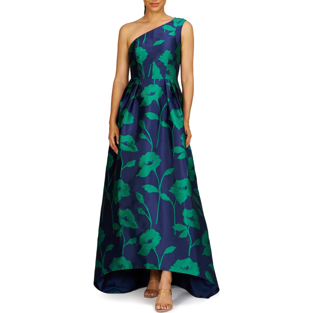 Kay Unger Tiara Floral Print One-shoulder Gown