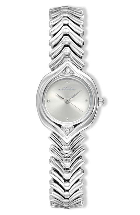 Round Case Chevron Strap Watch