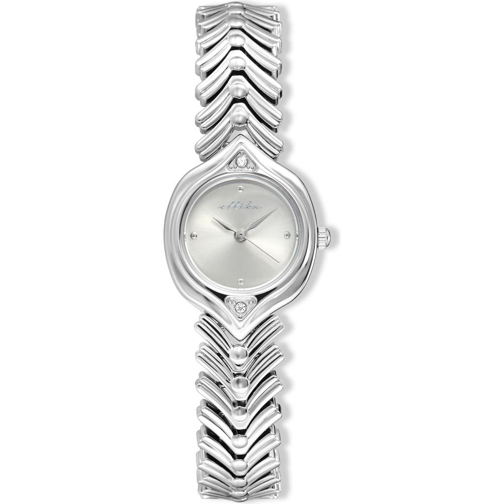 Ettika Round Case Chevron Strap Watch In Metallic