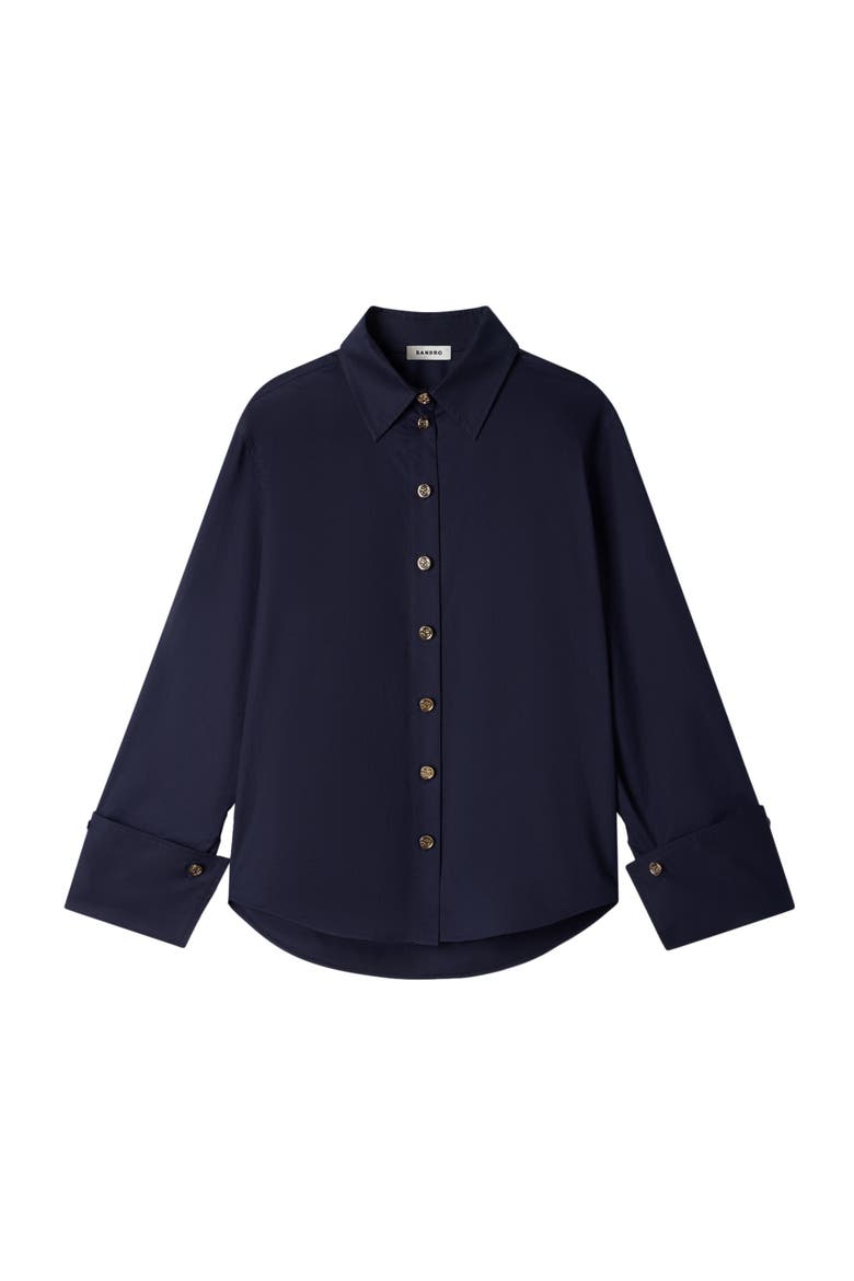 Cotton shirt with wide cuffs, Alternate, color, Navy blue