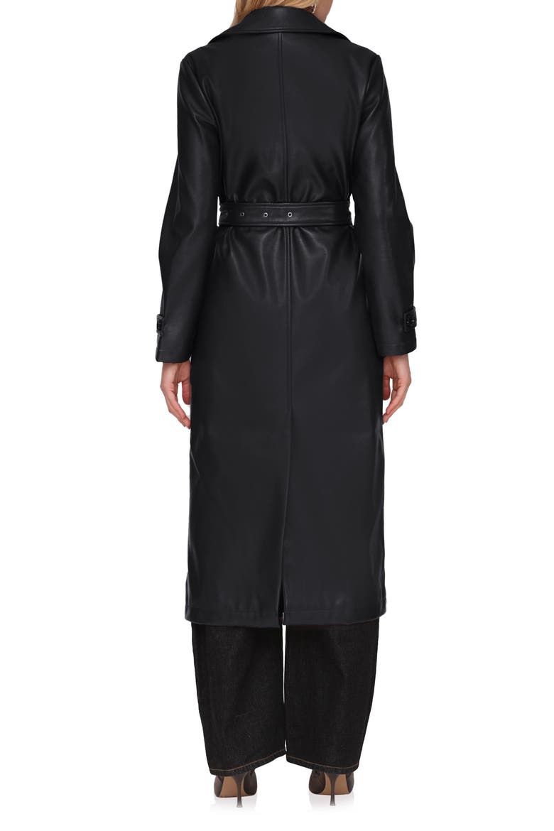 Double Breasted Faux Leather Trench Coat, Alternate, color, BLACK