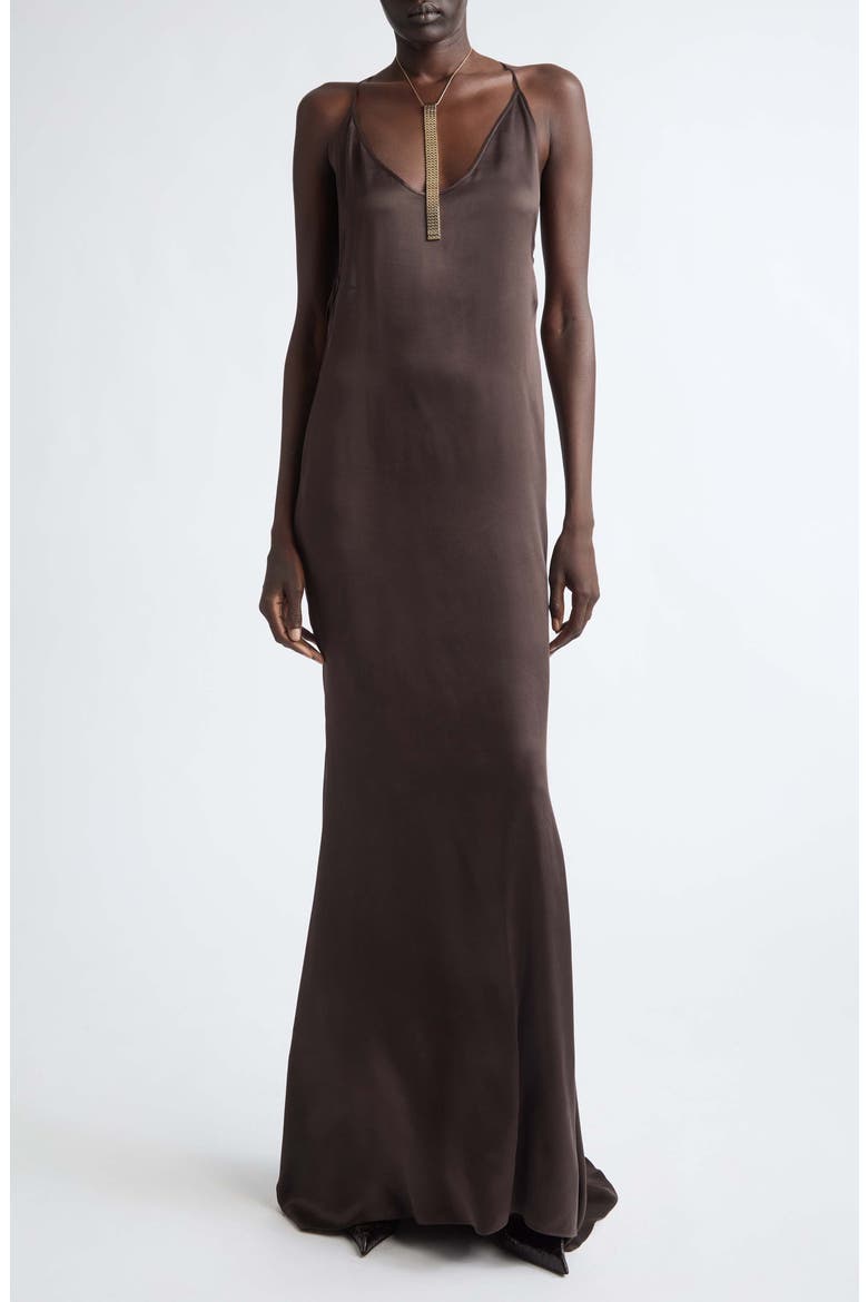 Silk Satin Halter Evening Slipdress, Main, color, ESPRESSO