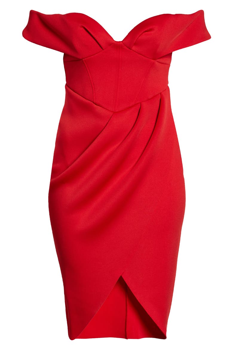 Curve Corset Off-the-Shoulder Midi Dress, Main, color, RED