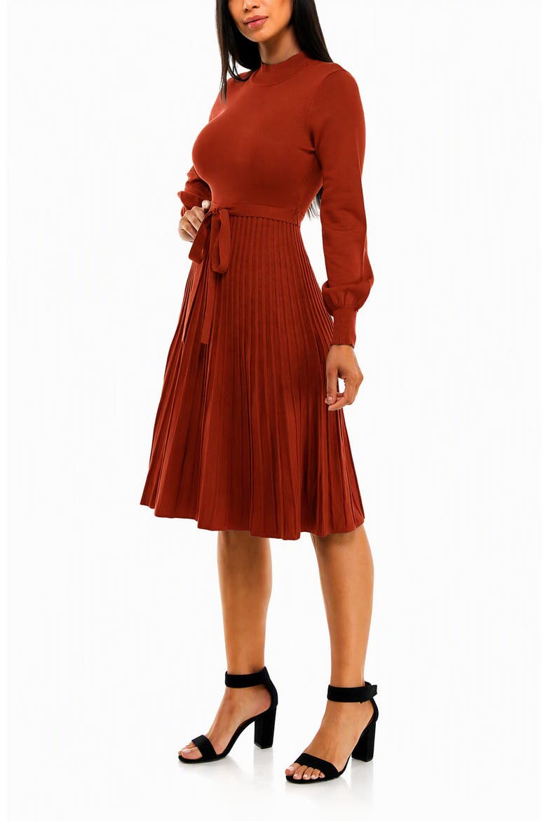 Tie Waist Fit & Flare Sweater Dress, Alternate, color, RUST